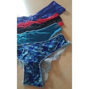 NBW unworn cheeky solid & print lace trim panties - 4 panty bundle womens size S
